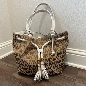 Michael Kors Brown and White Tote Bag